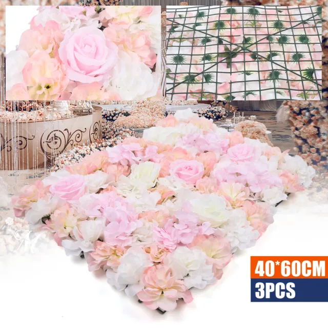 3 Stück Künstliche Blumenwand Rosenwand Hochzeit Hintergrund Dekor 40*60cm DHL