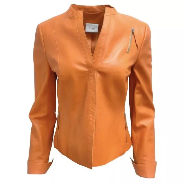 akris punto Orange Lambskin Buttoned Lined Jacket Luxury Designer Women’s Size 6