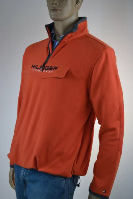 Tommy Hilfiger Orange Fleece Half-Zip Mock-Neck Cold Stop Pullover-NWT-Ret $98