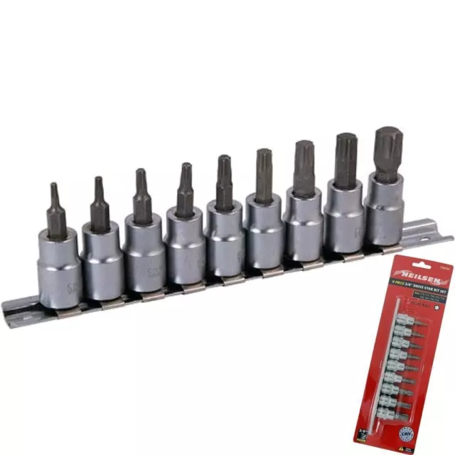 Neilsen 9pc Male Torx Bit Star Socket Set T10 -T55 Trx 3/8" Drive Sockets