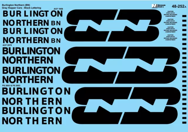 Microscale O Scale Decals: Burlington Northern (BN) ACF/Pullman Standard 2-Ba...