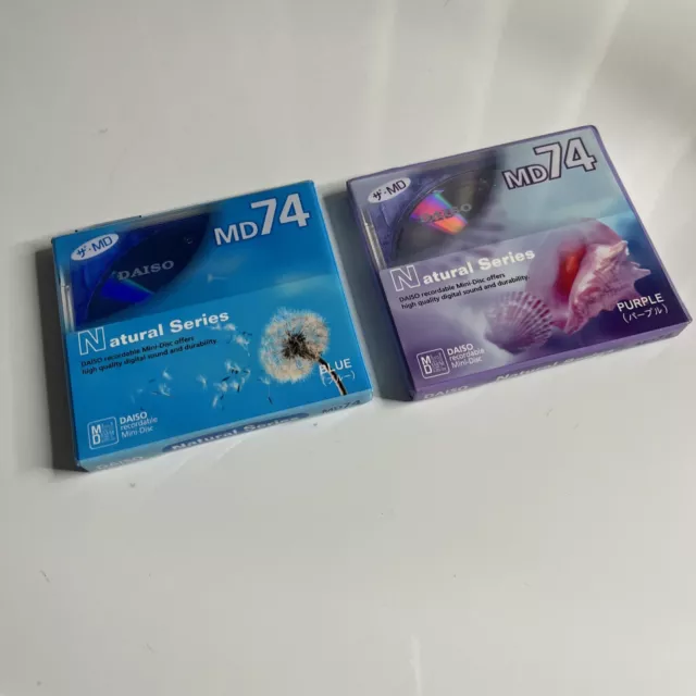 2x Daiso Blank Minidisc 74 Min MD Blue & Purple  NEW Sealed