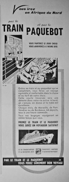 Publicité De Presse 1949 Sncf Par Le Train Et Par Le Paquebot Afrique Du Nord