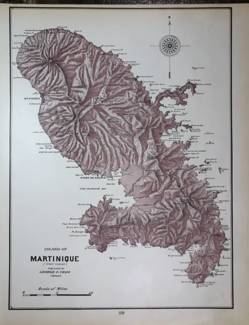 Old 1902 Cram's Atlas Map ~ MARTINIQUE ~ (11x14)  ~Free S&H   #639