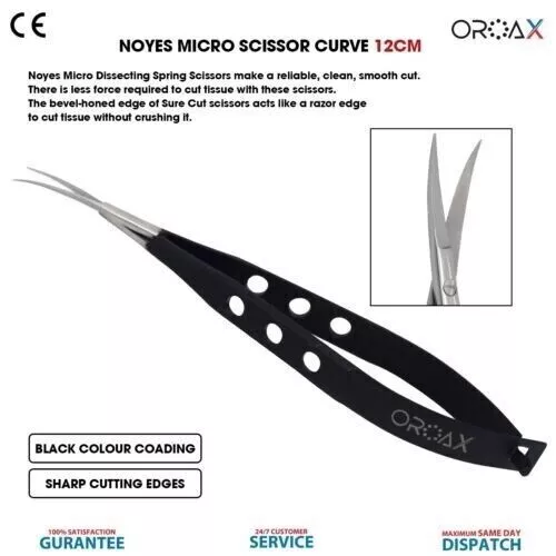 Ophthalmic Dissecting Micro surgical Noyes Spring Action Scissors Curved 12cm