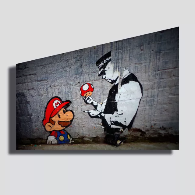 Quadri Moderni BANSKY Super Mario murales Stampa su Tela CANVAS casa arredamento