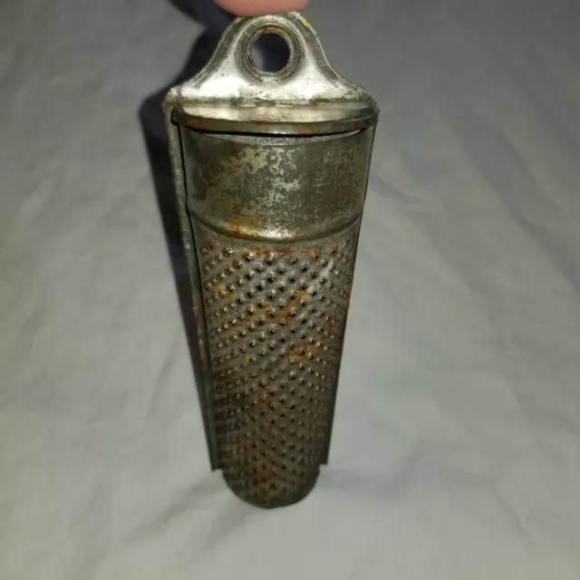 Vintage Metal Nutmeg Spice Grater Lid Coffin Style Wall Hanging Kitchen Utensil