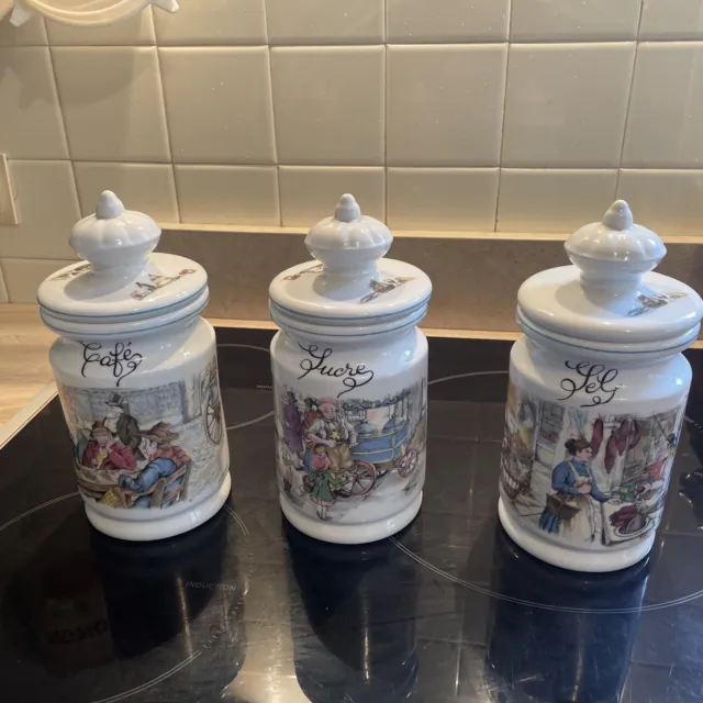 Lot de 3 pots à épices en porcelaine  Décor Paris Michel Bernard