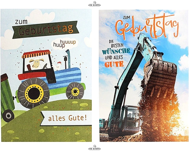 GLÜCKWUNSCHKARTE FÜR KINDER Traktor Bagger Klappkarte Geburtstagskarte