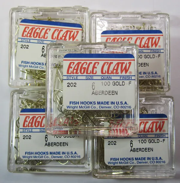500 GOLD EAGLE Claw Aberdeen Hooks 202 Size 6 Create your own Ice