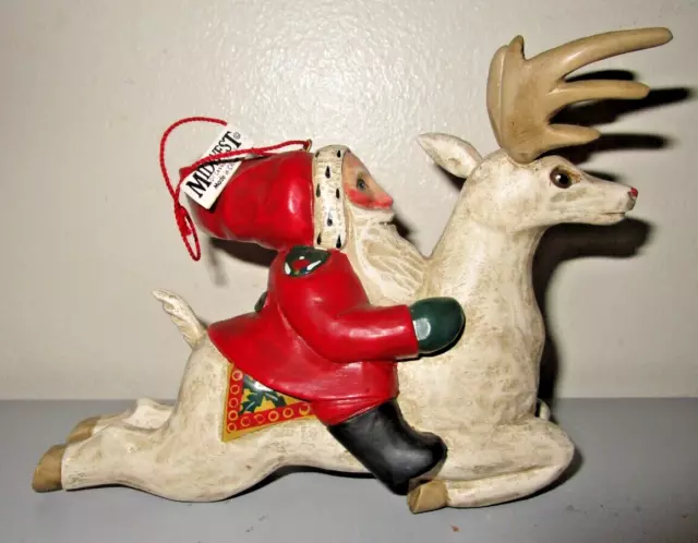 Leo Smith Folk Art Santa Claus Riding Reindeer Christmas Ornament Lim Ed AS IS