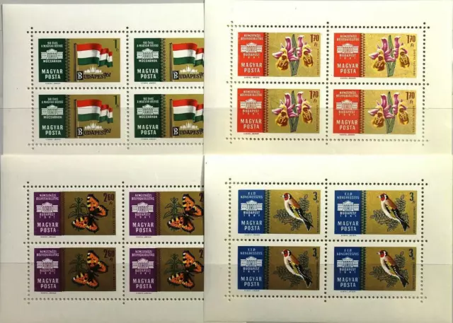 HUNGARY UNGARN 1961 Klb 1783-86 A MS 1396-1399 Parliament Butterflies Birds MNH