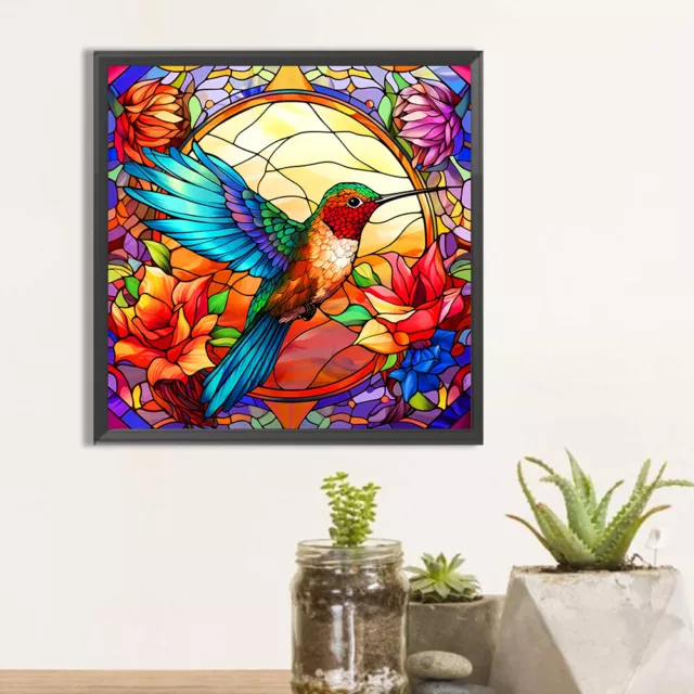 5D DIY Full Round Drill Diamond Painting Stained Glass Hummingbird Decor(A7416) 2