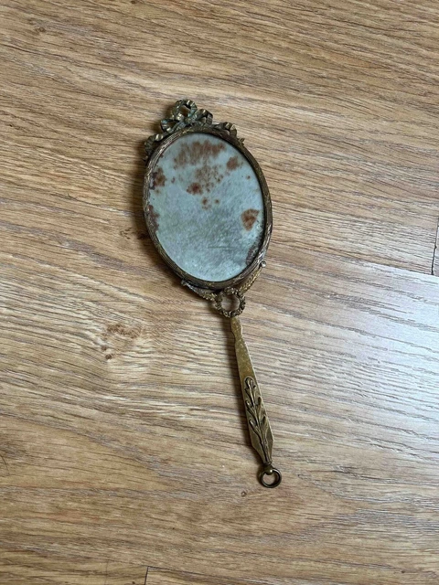 ANCIEN MIROIR FACE à MAIN PEINTURE MINIATURE PORTRAIT FEMME