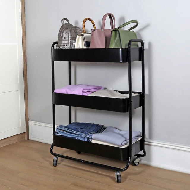 3TIER ROLLING METAL Shelving Kitchen Utility Cart Storage Shelf Rack w