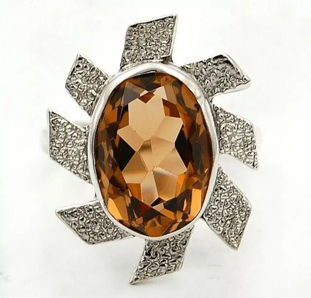 Natural 3CT Smoky Topaz 925 Solid Sterling Silver Ring Sz 6 NW3-1