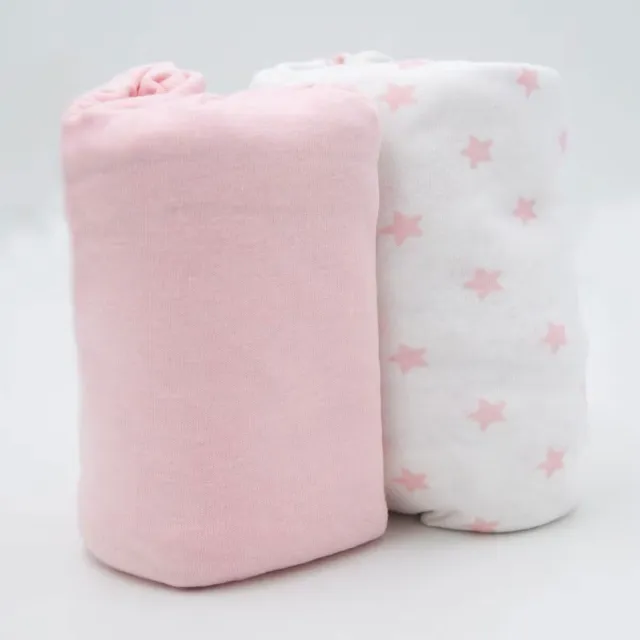 Baby Calin - Lot de 2 draps housse en coton 60x120 cm Rose + Imprimé étoiles