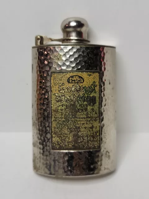 Vintage Hammered Silver Plate Golden Wedding Rye Whiskey  Pocket Flask