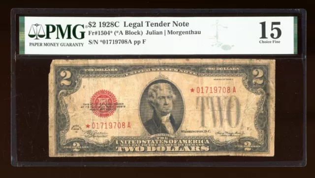 DBR 1928-C $2 Legal STAR Fr. 1504* PMG 15 Serial *01719708A