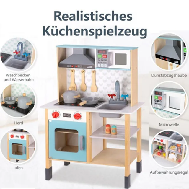 Kinderküche aus Holz, Spielküche aus Holz Spüle, mit Herd Ofen Mikrowelle DE