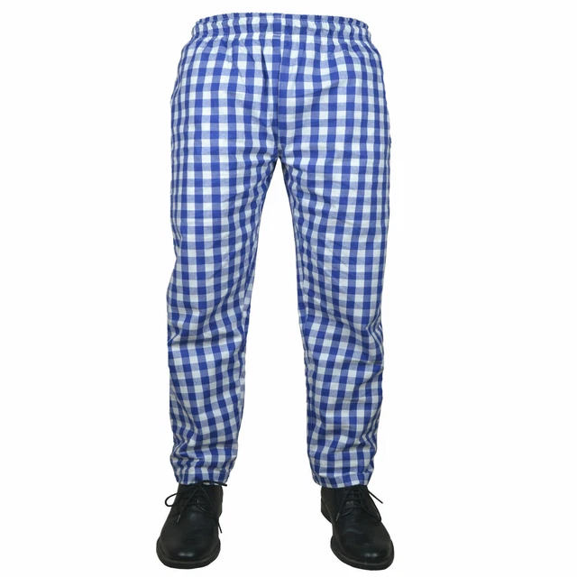 Cotton LARGE CHECK TROUSER UNISEX PANT BLUE & WHITE KITCHEN CHEF CATERING FOOD