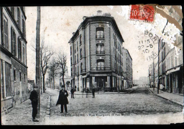 IVRY-sur-SEINE (94) COMMERCES animés , Rue MOISE & Rue BOURGEOIS en 1910