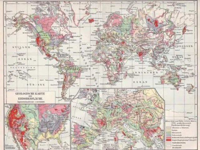 GEOLOGISCHE KARTE DER ERDE Geologie LANDKARTE um 1906 Erdoberfläche GEOLOGISCHE KARTE DER ERDE Geologie LANDKARTE um 1906 Erdoberfläche