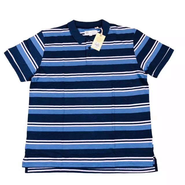 Rivers Mens Polo Shirt Top Sz XXL White Blue Stripe Cotton Collar Free Shipping-