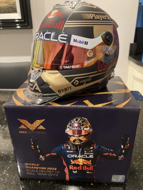 Rare Max Verstappen 1:2 Scale Helmet World Champion 2023 Gold Edition Red Bull**