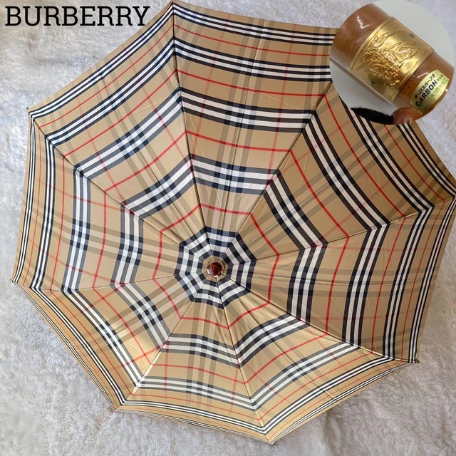 Burberry AURORA vintage Nova check folding umbrella beige logo engraving