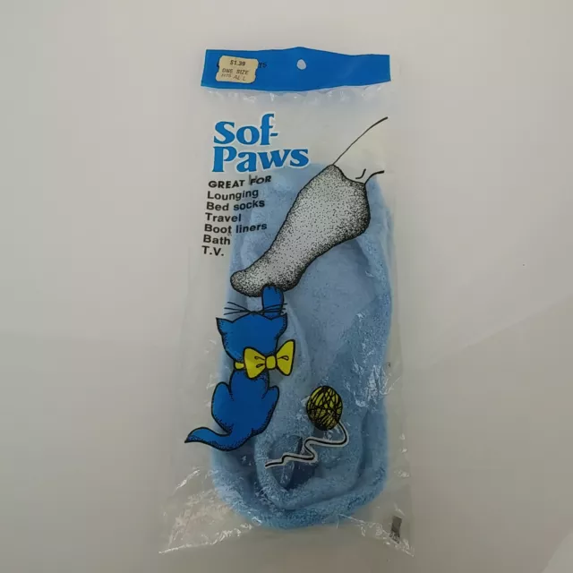 Sof Soft Paws Stretch Orlon Acrylic Fuzzy Ankle Booties Socks NEW Blue One Size