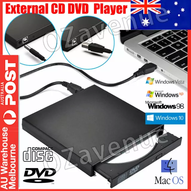 USB External CD RW DVD ROM Writer Burner Player Drive PC Laptop for Mac Windows