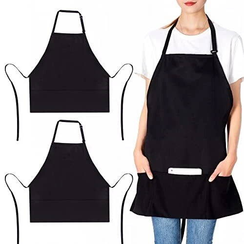 2 Pack 3 Pockets Adjustable Bib Apron Chef Kitchen Cooking Aprons for...