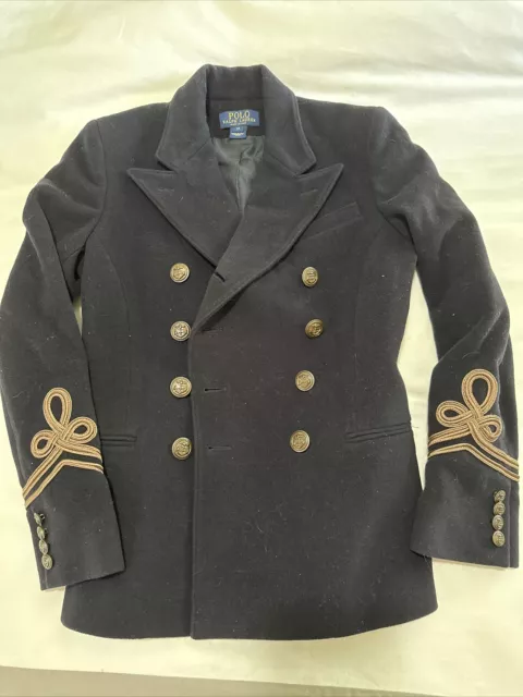 POLO RALPH LAUREN Military Officer Navy  JACKET Wool Cashmere Velvet Italy 14