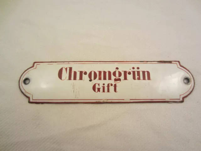 EMAIL METALL SCHILD Chromgrün Gift ANTIK ANTIQUITÄT ALTE EMAILLE ROT WEIß CHROM