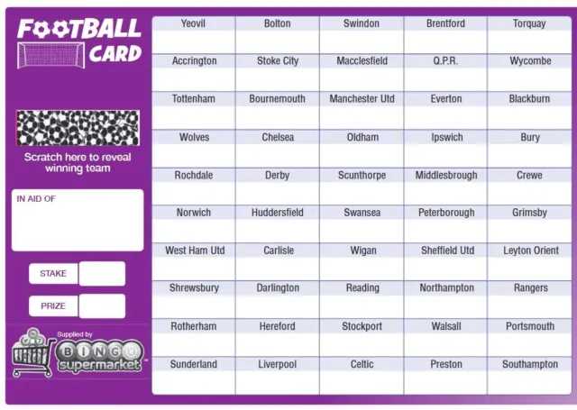 Football Fundraising Scratch Cards 10 Pack 50 Team With Random Winner A5 size 2