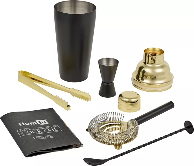 Boston Cocktail Making Kit Shaker Black Gold Homiu Stainless Steel Bar Gift Set