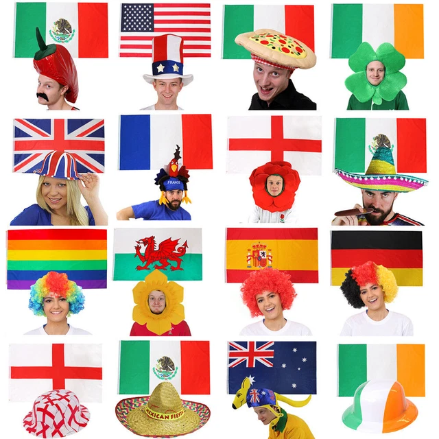 WORLD FLAGS & Hats Funny Supporters Set National Sports Rugby Fancy ...