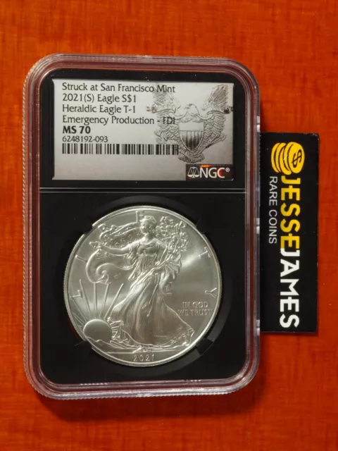 2021 (S) Silver Eagle Ngc Ms70 First Day Of Issue Fdi Struck At San Francisco T1