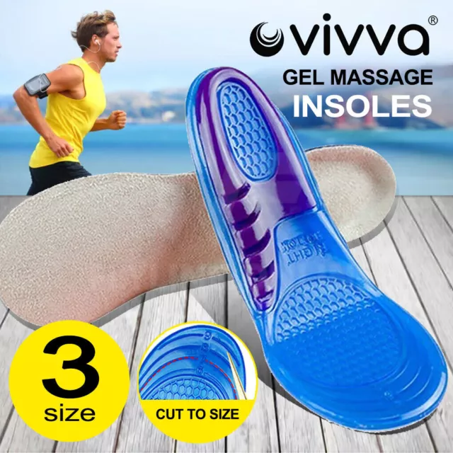 Massaging Gel Shoe Insoles Insert Heel Arch Supports Men Women Flatfoot Plantar