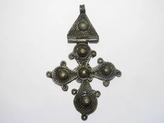 09J15 Ancien Pendentif En Bronze Croix Copte Ethiopie Art Tribal Africain