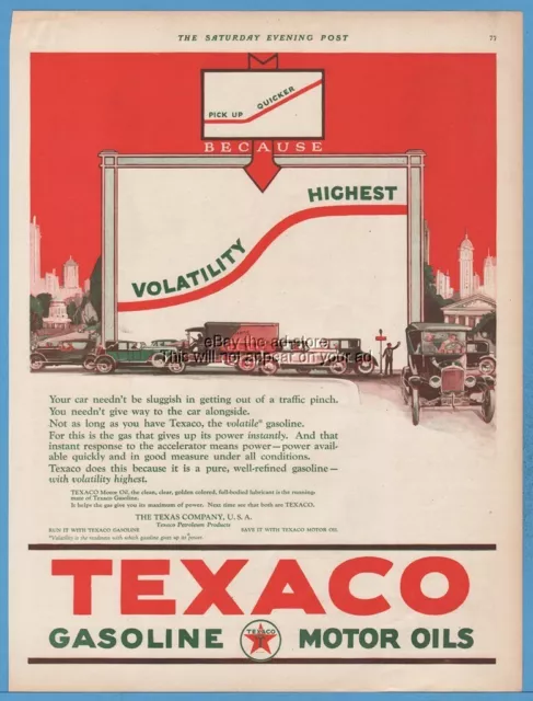 1924 TEXACO Gasoline Motor Oil Antique Motor Cars Trucks The Texas Company Ad