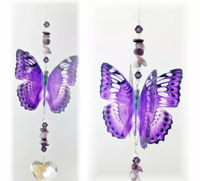 purple amethyst butterfly crystal suncatcher car mirror rainbow prism gift