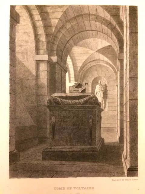 Paris, vue du tombeau de Voltaire, Panthéon, Abélard, gravure début XIXe