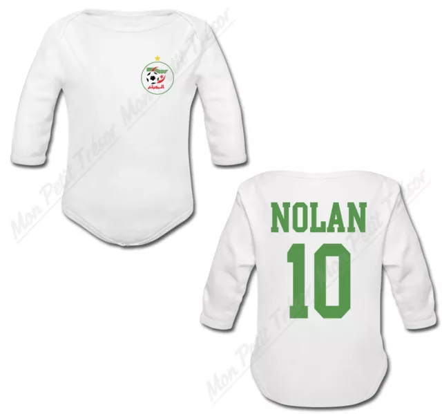 Body Bébé Football Maillot Algérie personnalisé avec prénom et numéro au dos