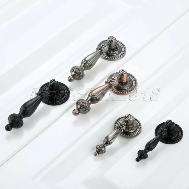 2pcs Antique Drop Pull Handle Cupboard Drawer Cabinet Knobs Furniture Hardware