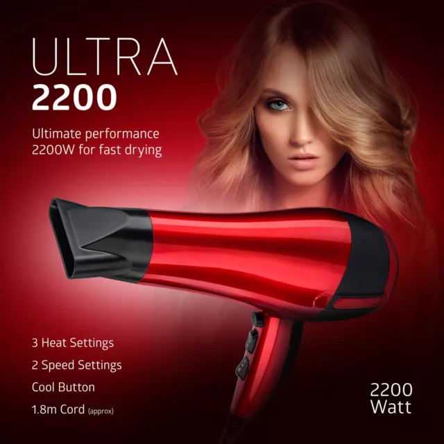 2200W Professional Style Red Hot Hair Dryer Concentrator Nozzle Blower Pro Salon