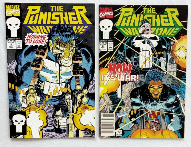 Punisher War Zone #5 #6 - 1992 Newsstand #6 John Romita Jr Marvel Comics Lot