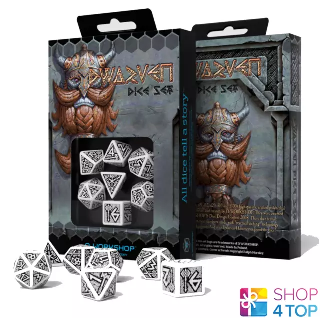 Dwarven Bianco e Nero Dadi Set Gioco di Ruolo Giochi Q-Workshop Dnd RPG Rullo