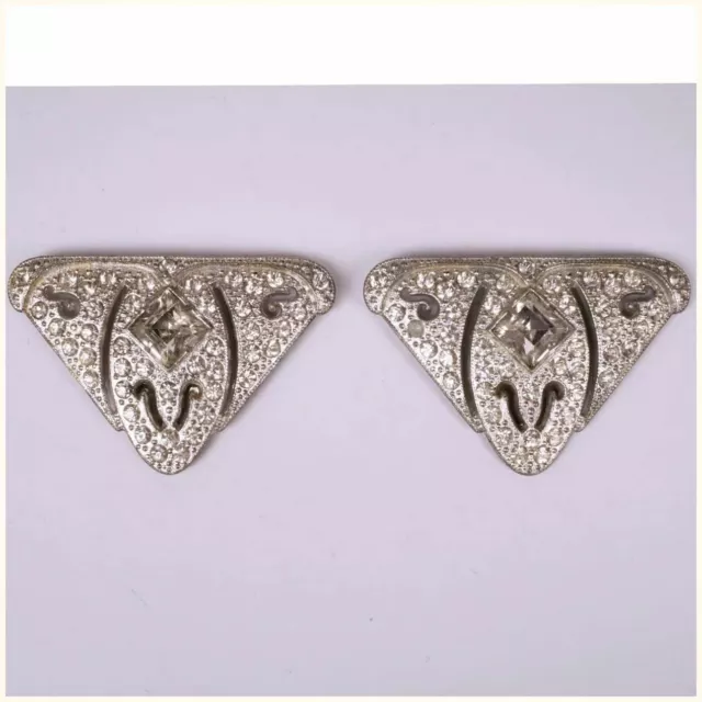 Vintage 1930s Art Deco Rhinestone Dress Clips Pair